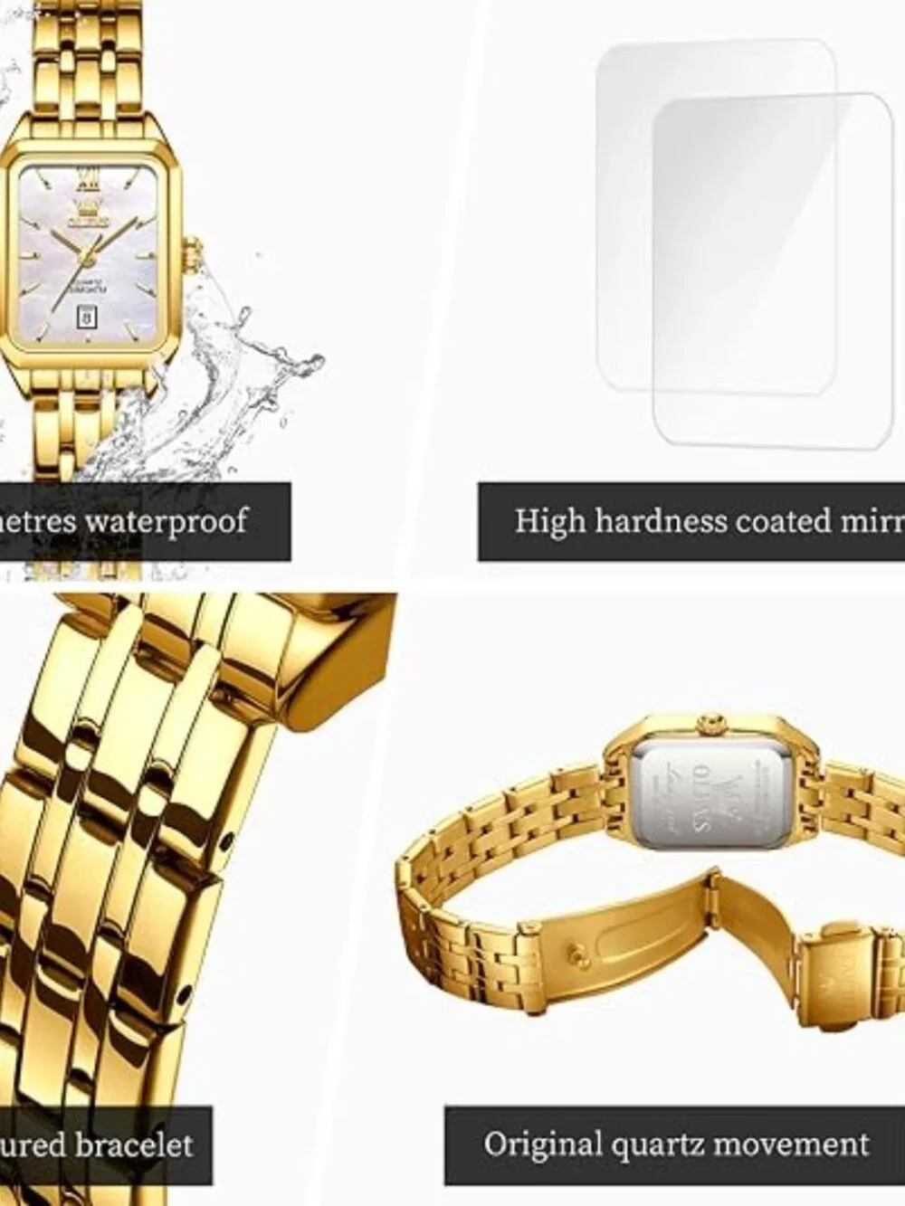 OLEVS Square Watch Gold Stainless Steel Bracelet Ladies Small Face Watches